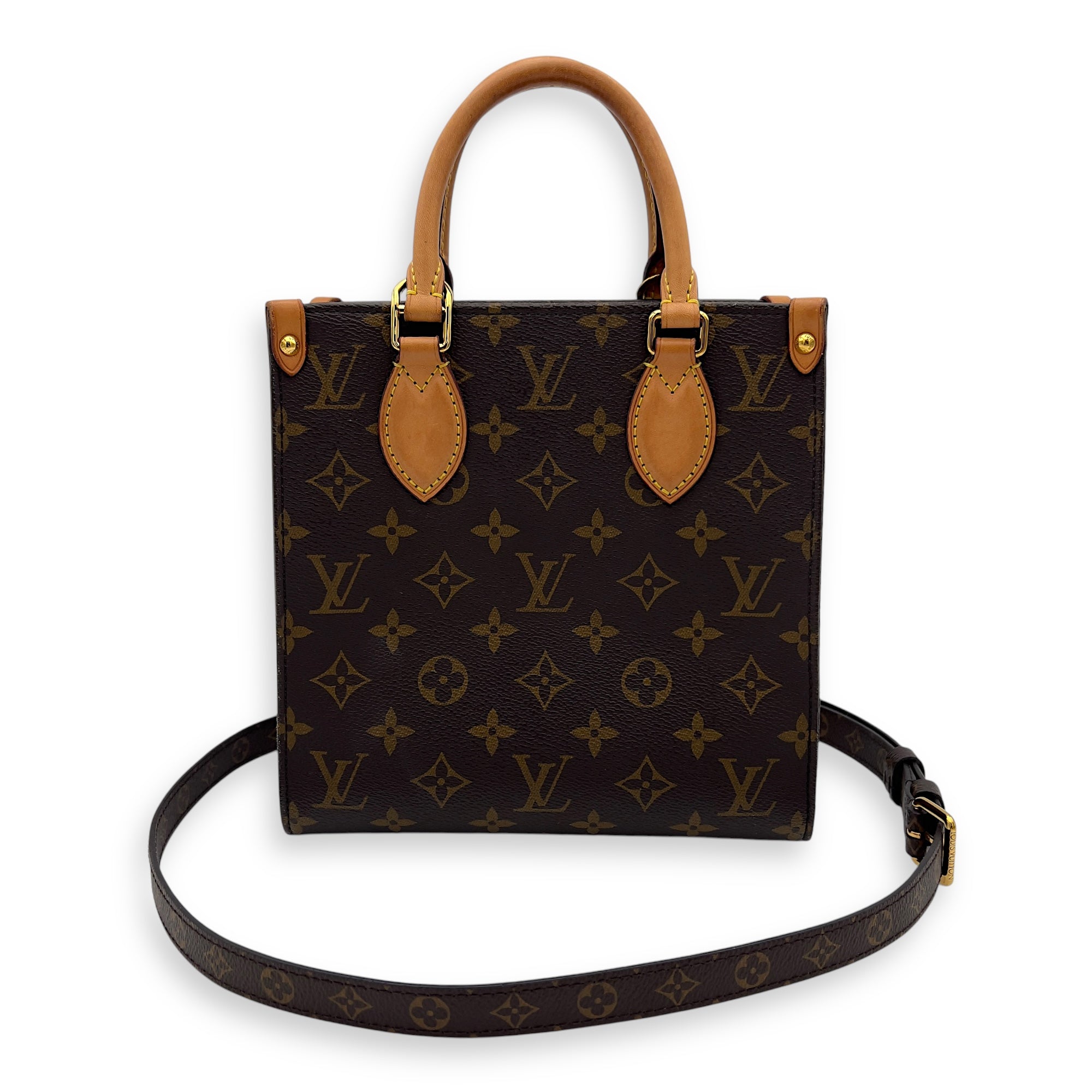 Louis Vuitton Sac Plat Top Handle Bag BB Brown in Monogram Coated Canvas, Gold hardware_7