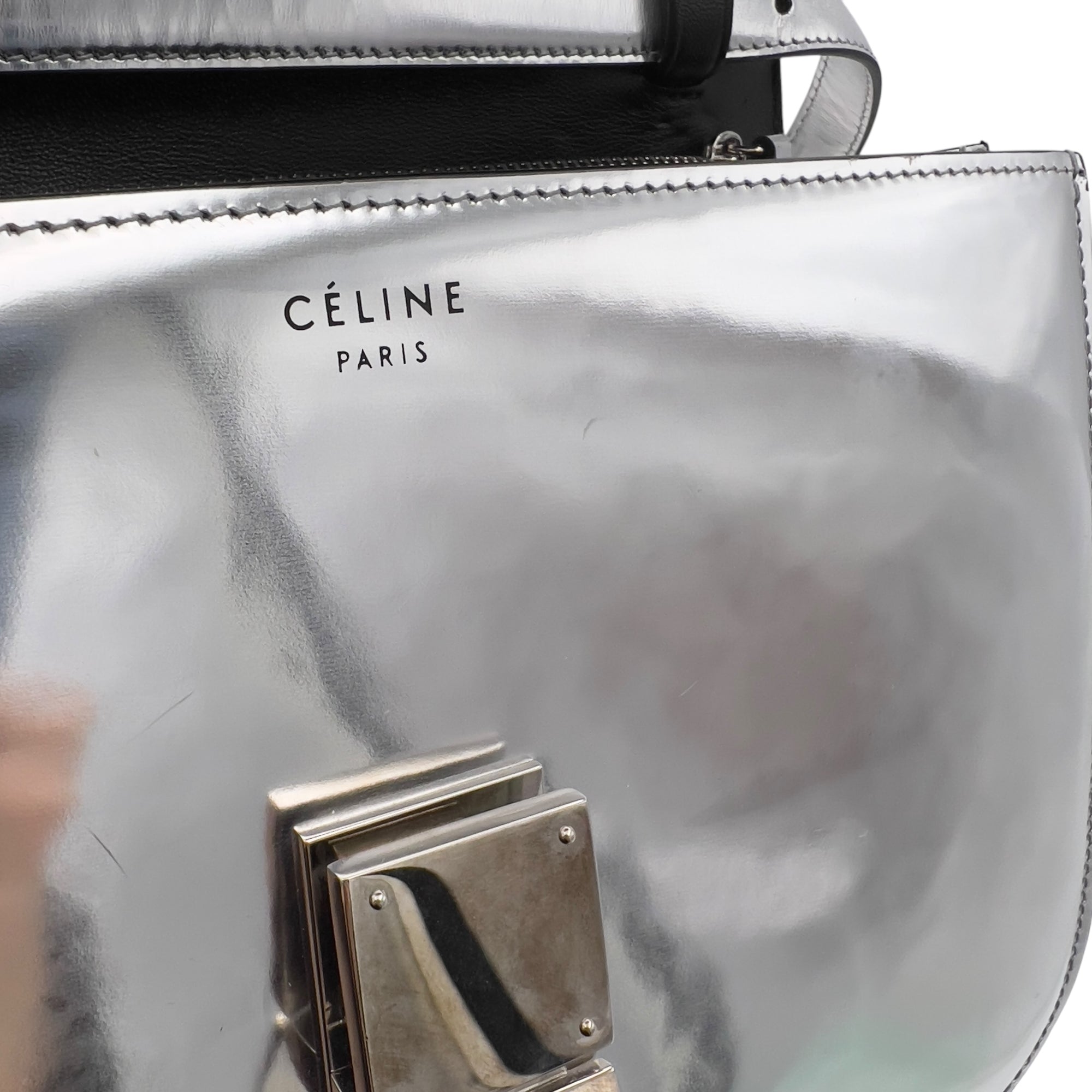 Celine Box Medium Silver Shoulder Bag in Calfskin, Silver hardware_8