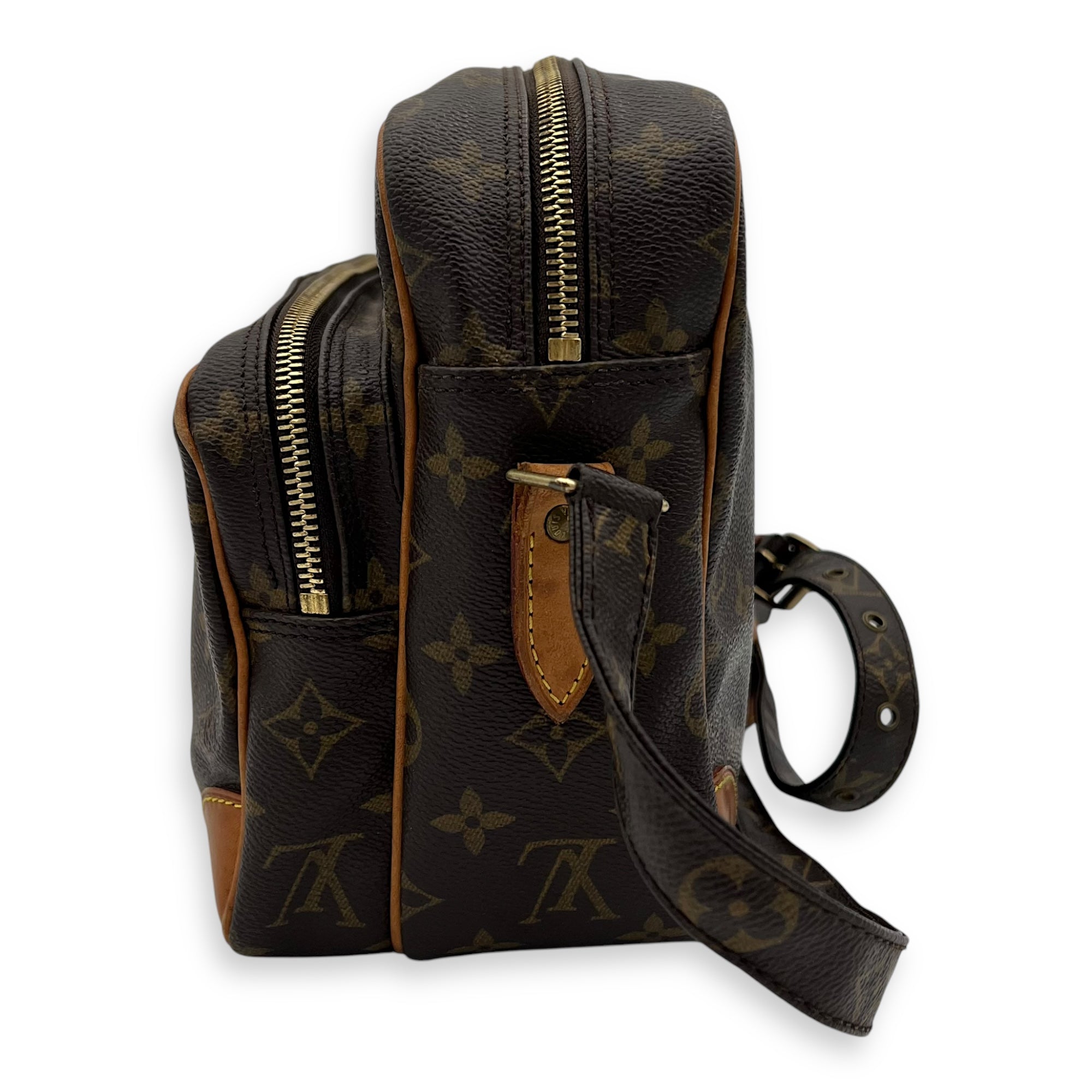 Louis Vuitton Nile Crossbody Bag Brown in Monogram Coated Canvas, Gold hardware_4