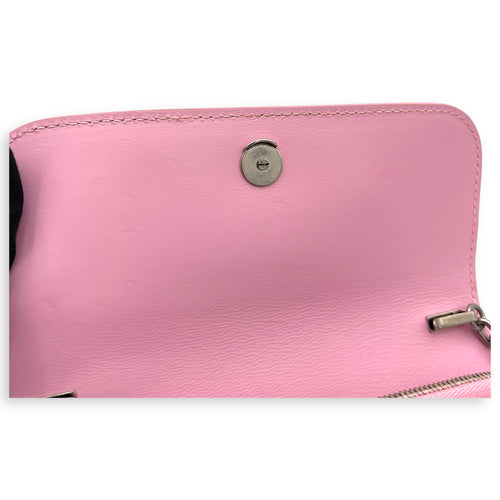 Balenciaga Gossip Pink Wallet On Chain in Crocodile Embossed Calfskin, Silver hardware_5