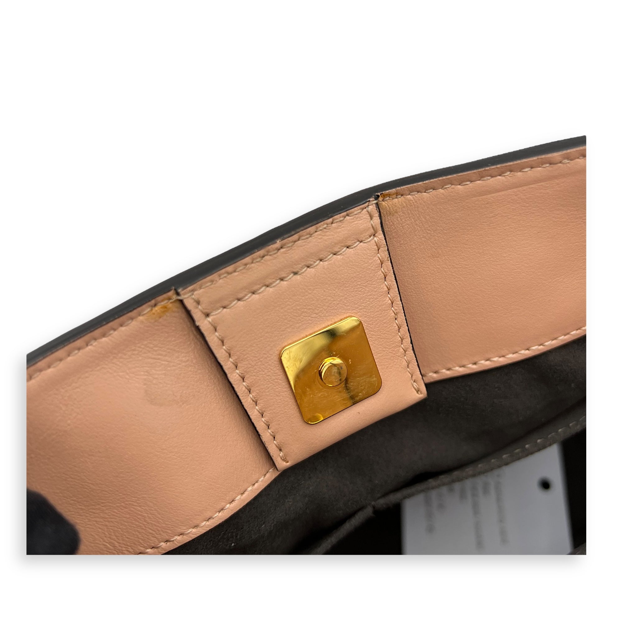 Fendi FF Logo Top Handle Bag Beige in Calfskin, Gold hardware_7