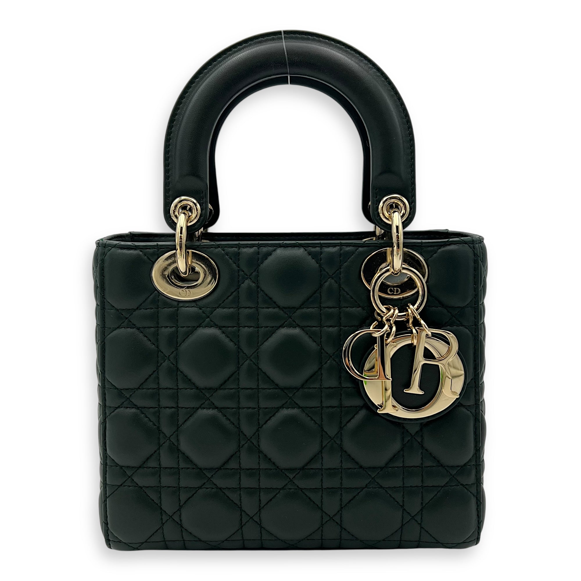 Christian Dior Lady Dior Top Handle Bag Green in Lambskin, Gold hardware_1