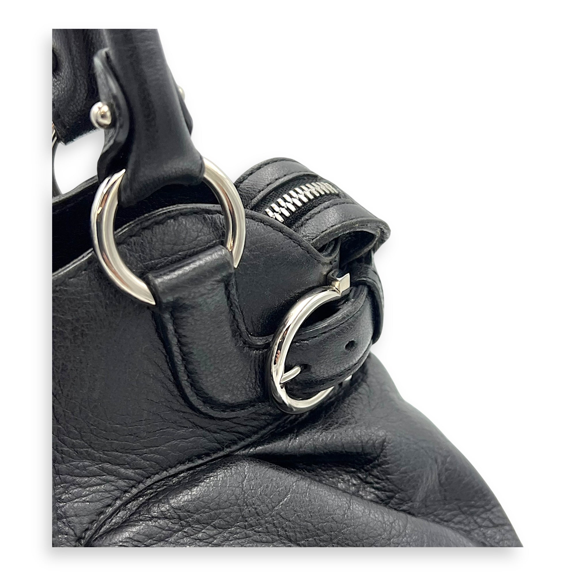 Salvatore Ferragamo Gancini Tote Bag Black in Calfskin, Silver hardware_9