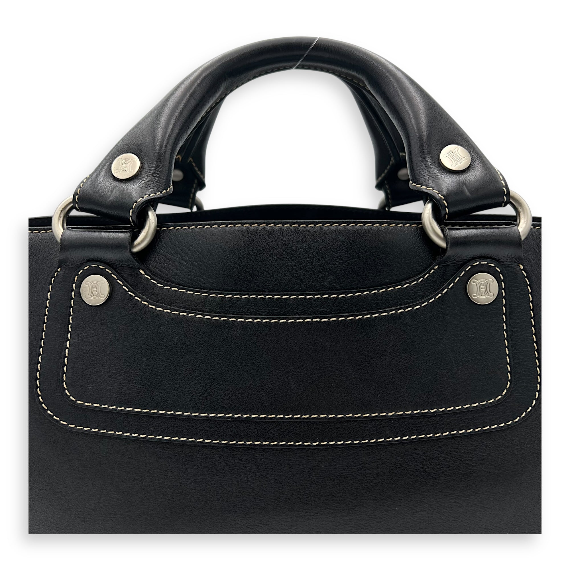Celine Boogie Black Top Handle Bag in Calfskin, Silver