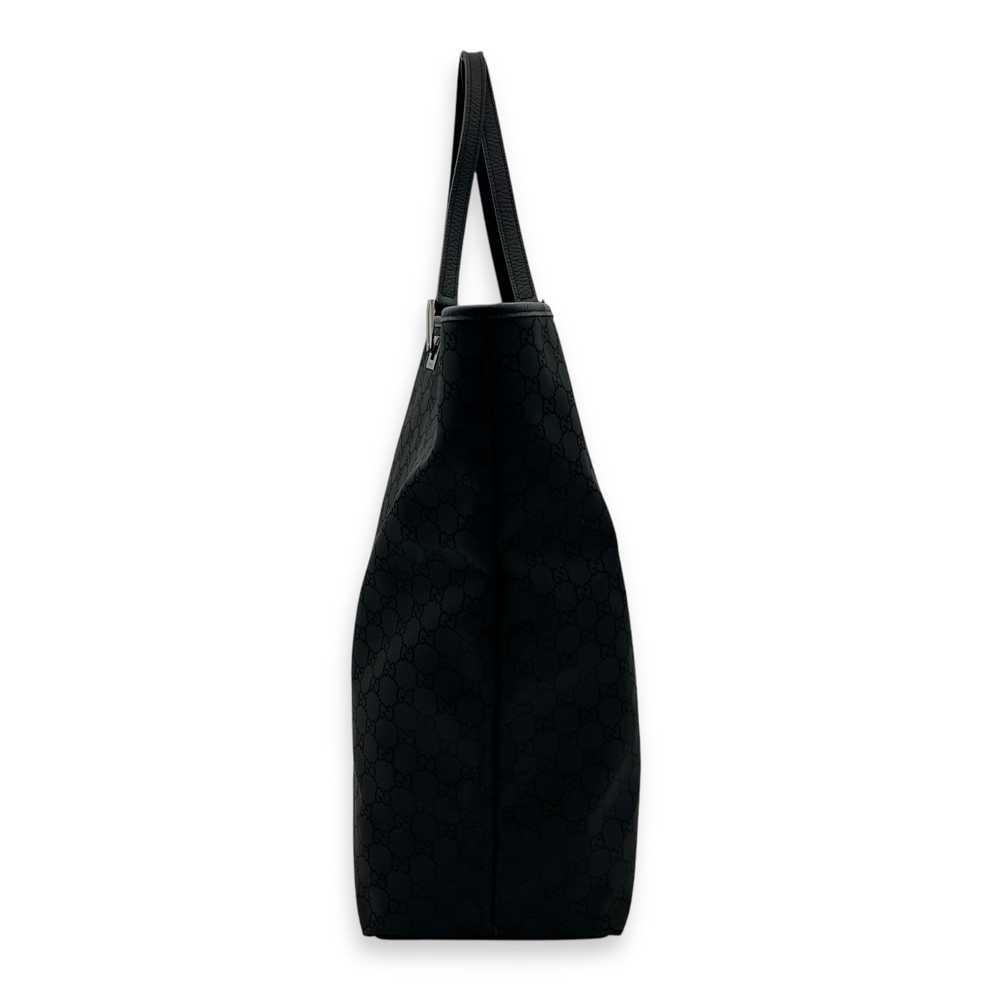 Gucci Tote Top Handle Bag Medium Black in Calfskin, Silver hardware_4