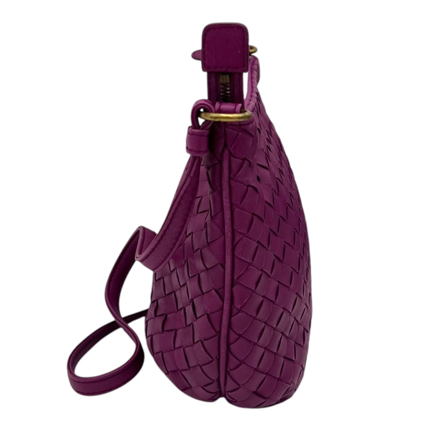 Bottega Veneta Intrecciato Purple Shoulder Bag in Lambskin, Gold hardware_4