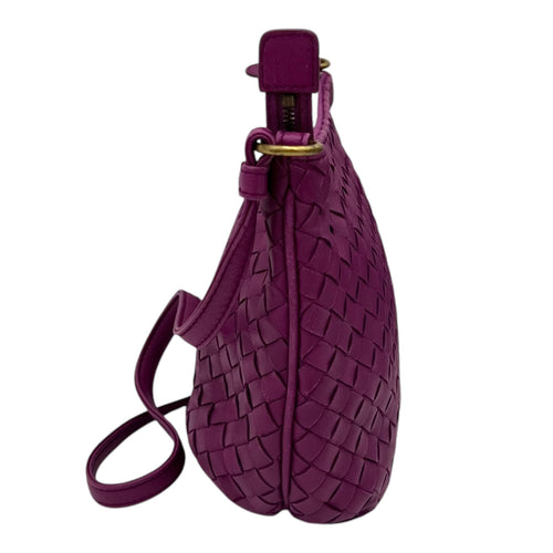 Bottega Veneta Intrecciato Purple Shoulder Bag in Lambskin, Gold hardware_4