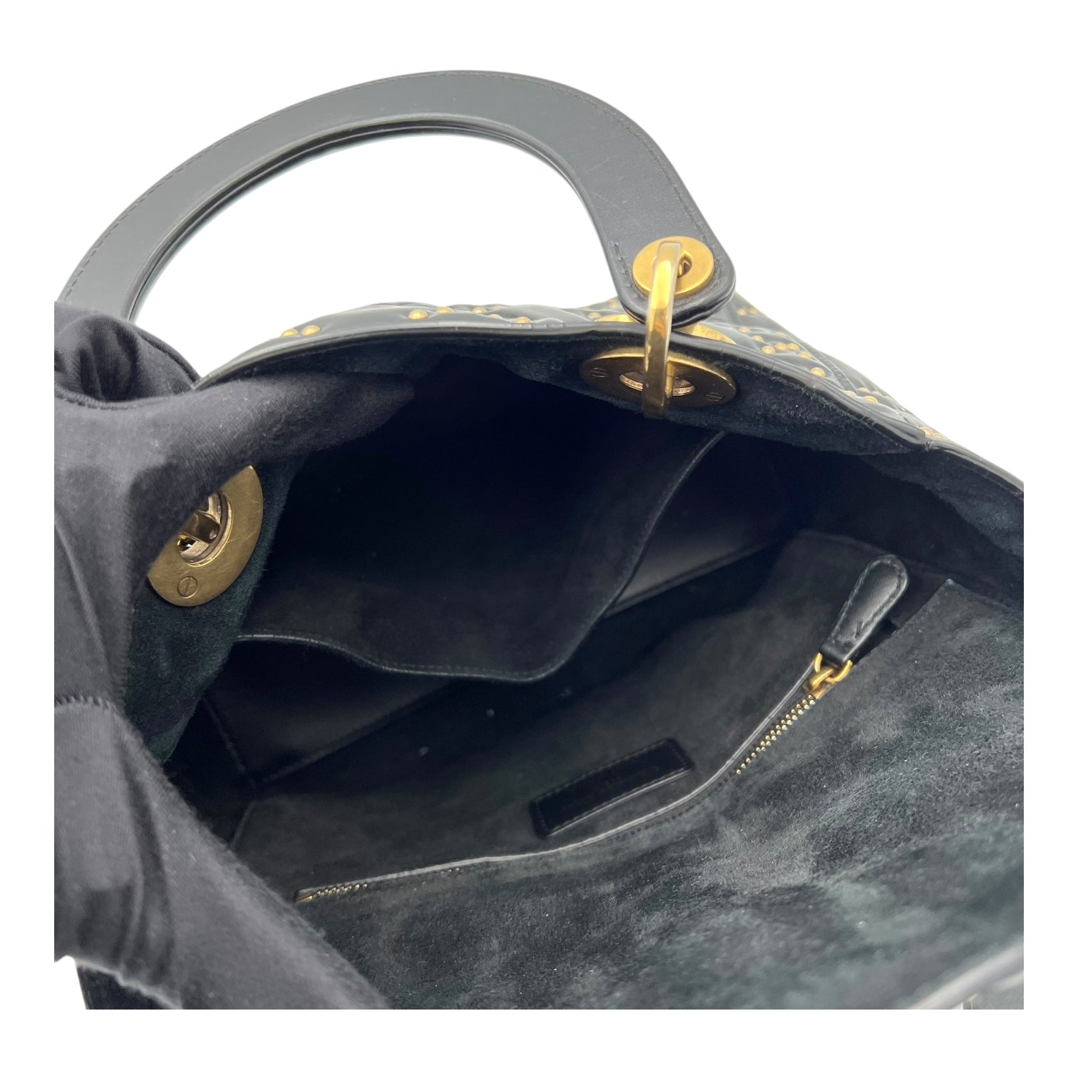 Christian Dior Lady Dior Top Handle Bag Black in Calfskin, Gold hardware_9