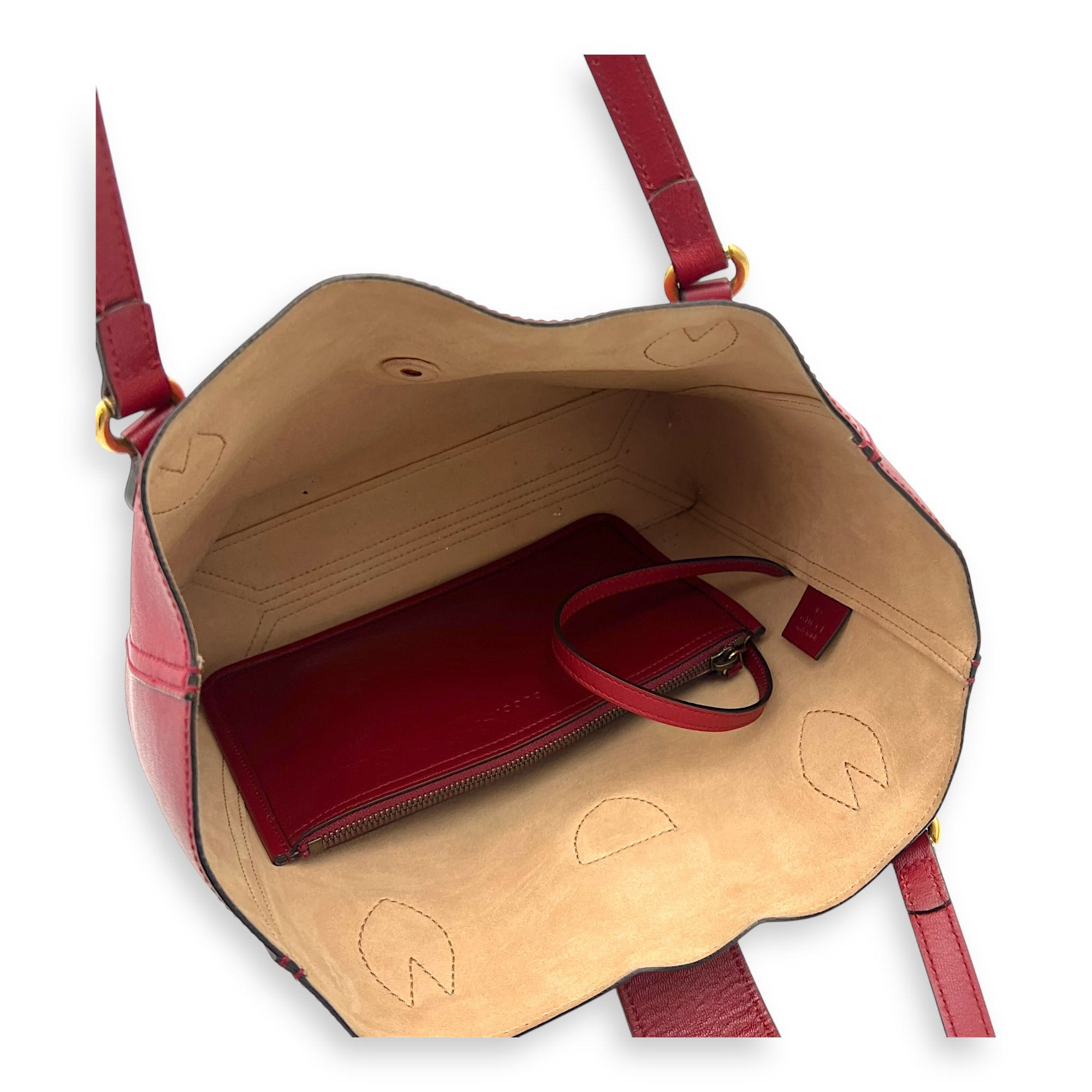 Gucci GG Tote Bag Red in Calfskin, Gold hardware_9