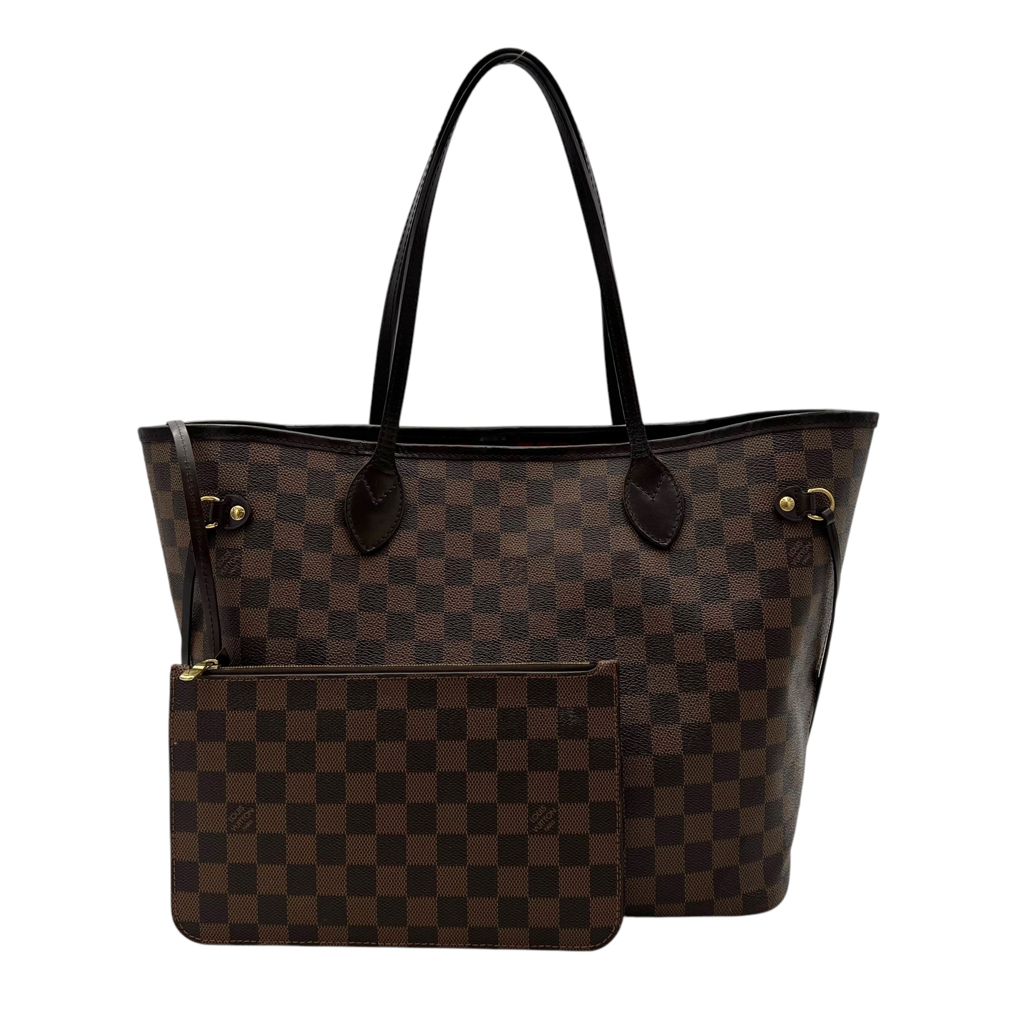 Louis Vuitton Neverfull Tote Bag MM Ebene with Pouch in Coated Canvas, Gold hardware_9