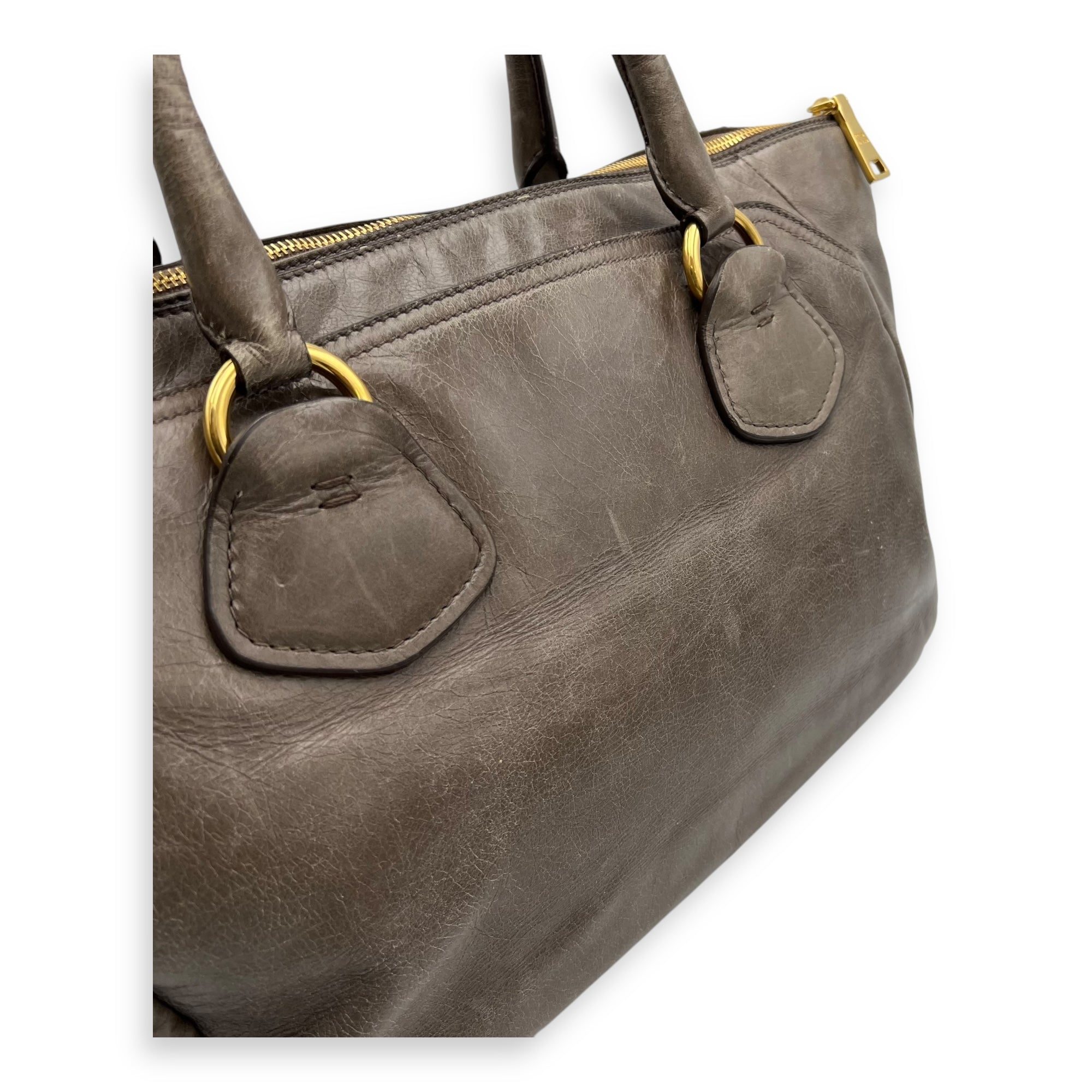 Prada 2 way bag Top Handle Bag Brown in Calfskin, Gold hardware_9