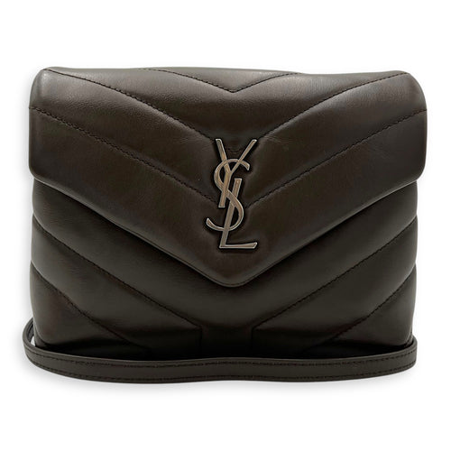 Saint Laurent Loulou Crossbody Bag Toy Brown in Calfskin, Silver hardware_9