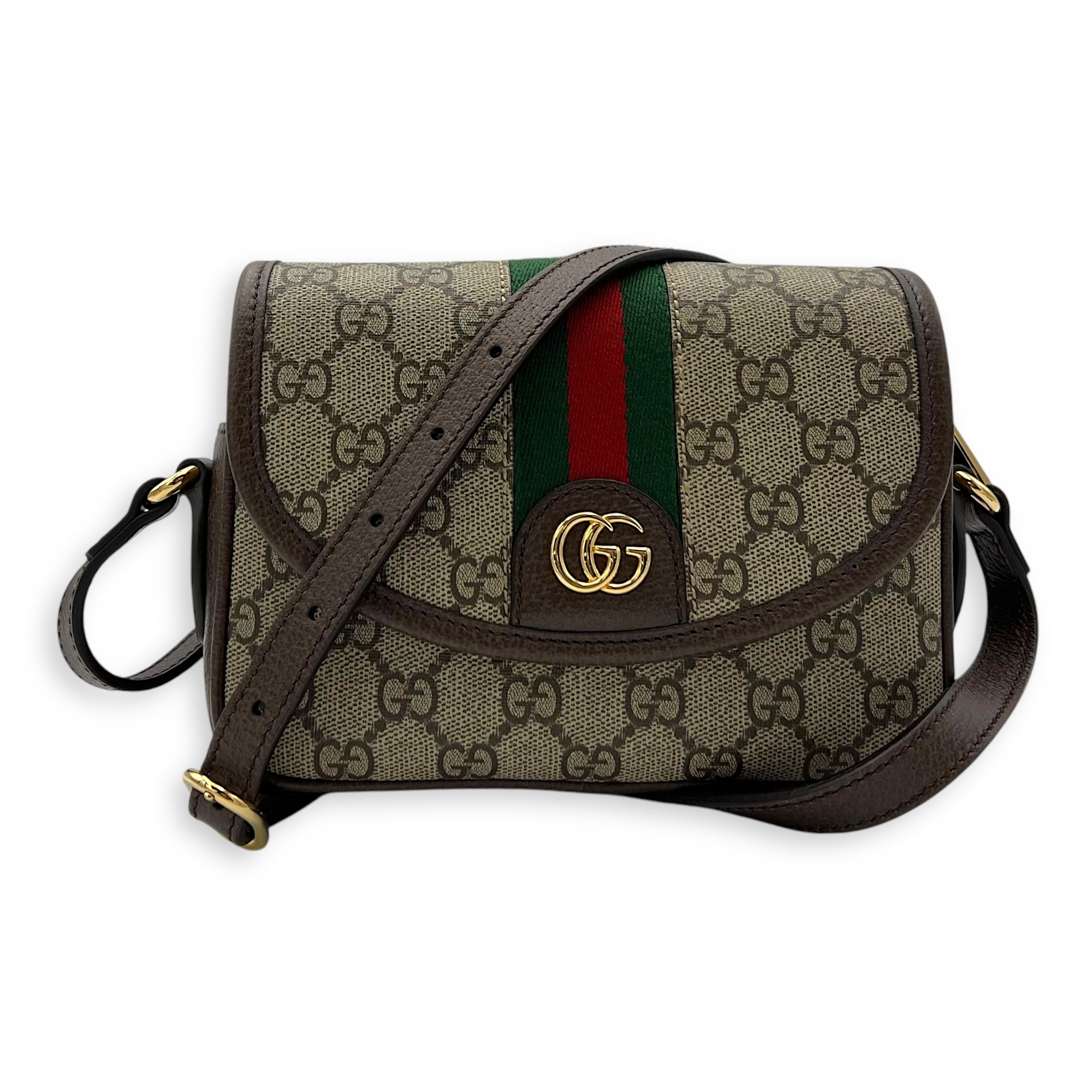 Gucci Ophidia Brown Crossbody Bag in Coated Canvas, Gold hardware_9