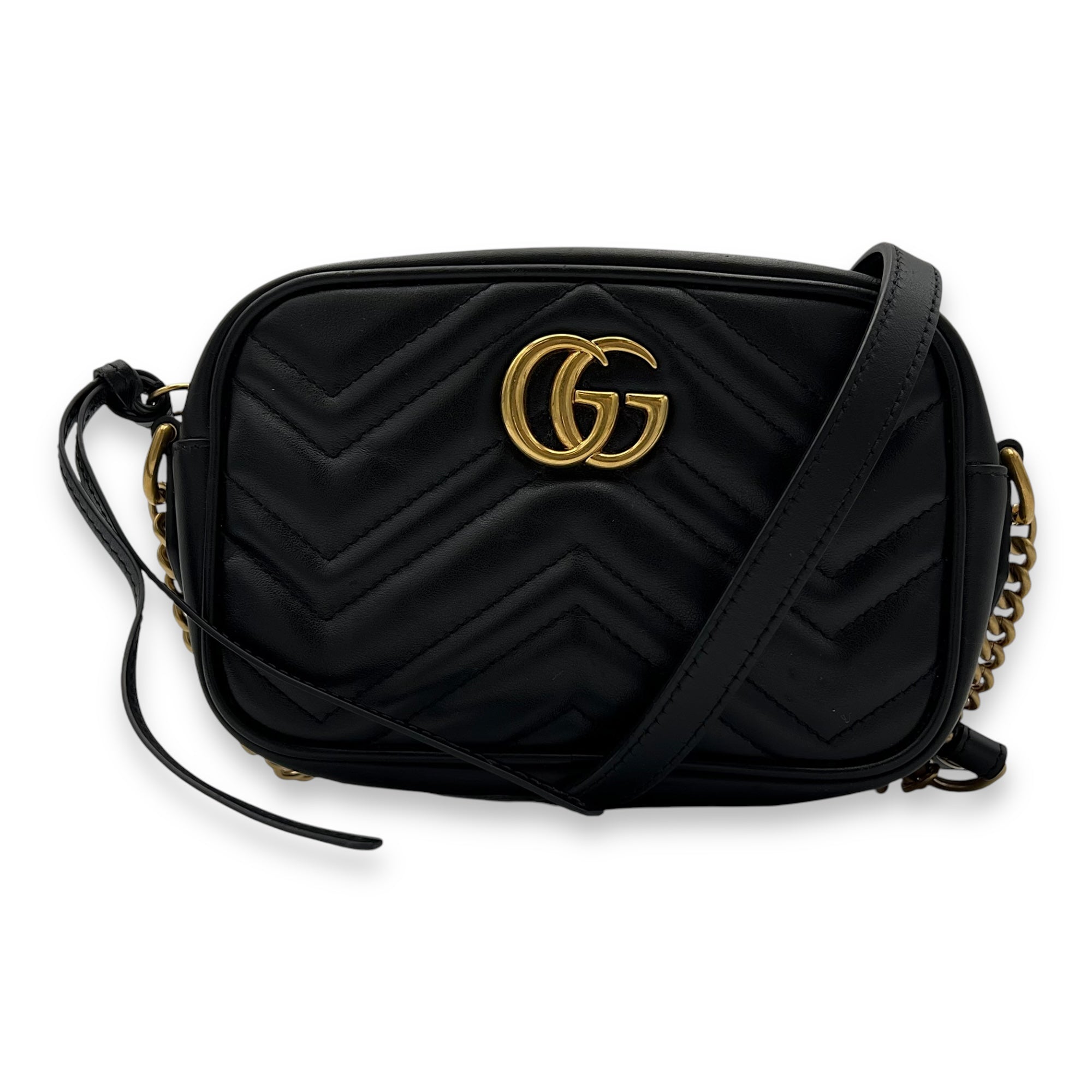 Gucci GG Marmont Crossbody Bag Small Black in Calfskin, Gold hardware_9