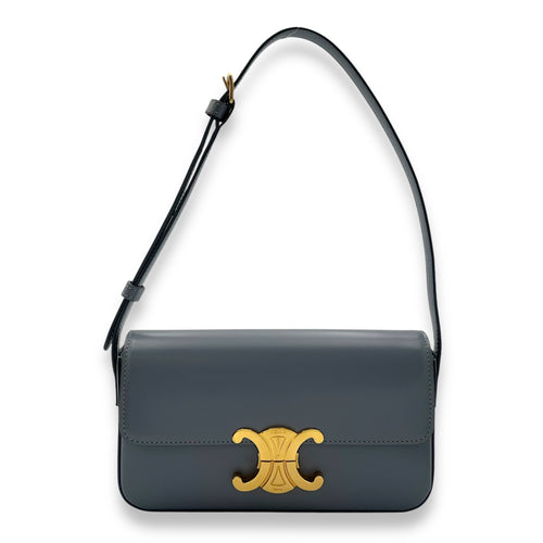 Celine Triomphe Shoulder Bag Blue Grey in Calfskin, Gold hardware_9