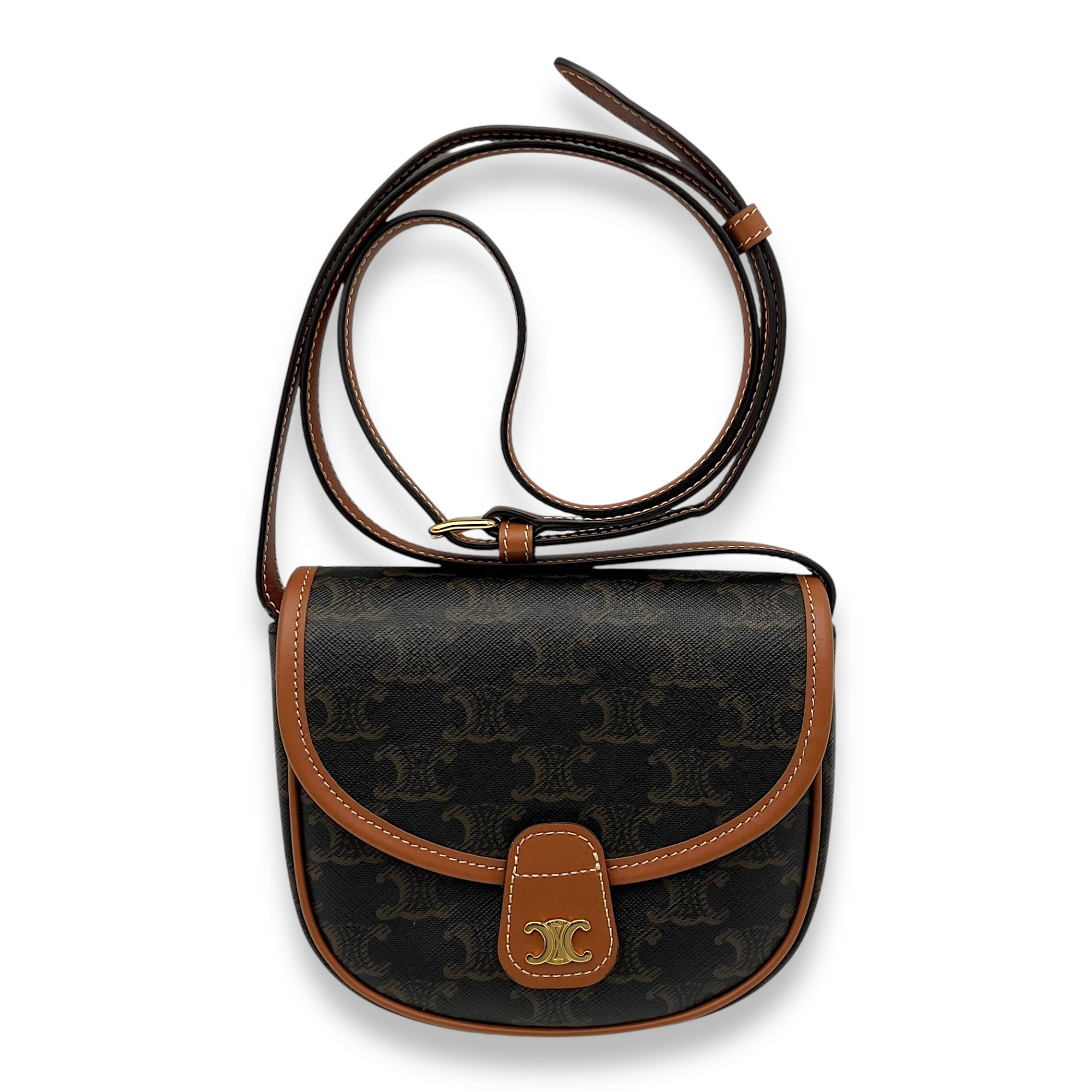 Celine Besace Crossbody Bag Mini Brown in Coated Canvas, Gold hardware_9