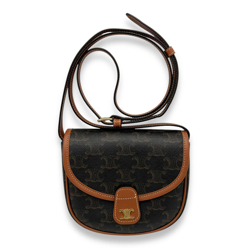 Celine Besace Crossbody Bag Mini Brown in Coated Canvas, Gold hardware_9