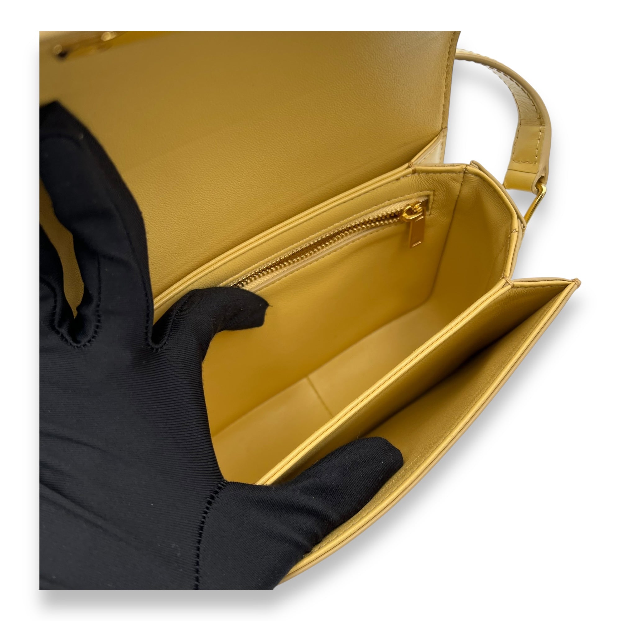 Celine Triomphe Crossbody Bag Teen Yellow in Calfskin, Gold hardware_9