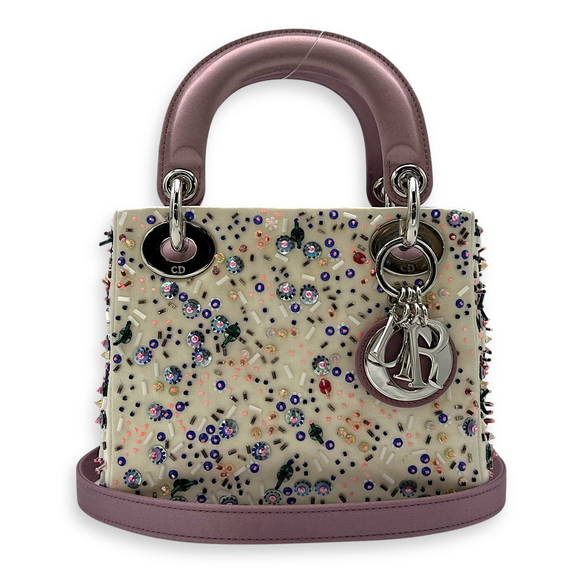 Christian Dior Lady Dior Mini Multi-colour Top Handle Bag in Satin, Silver hardware_9
