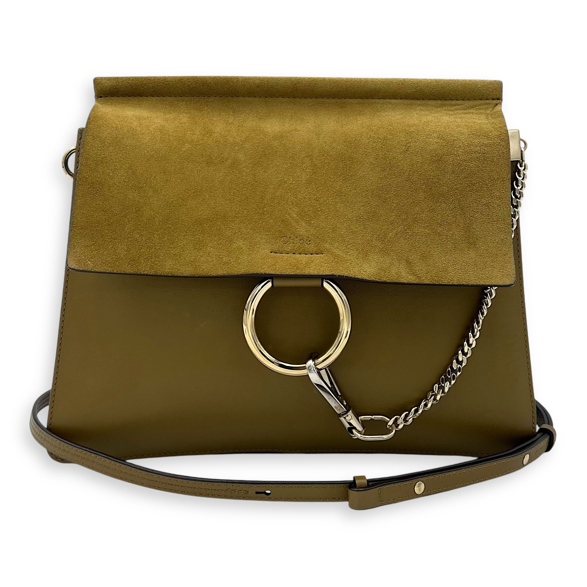 Chloé Faye Shoulder Bag Green in Calfskin, Gold hardware_9