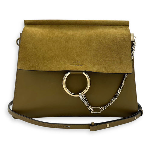 Chloé Faye Shoulder Bag Green in Calfskin, Gold hardware_9