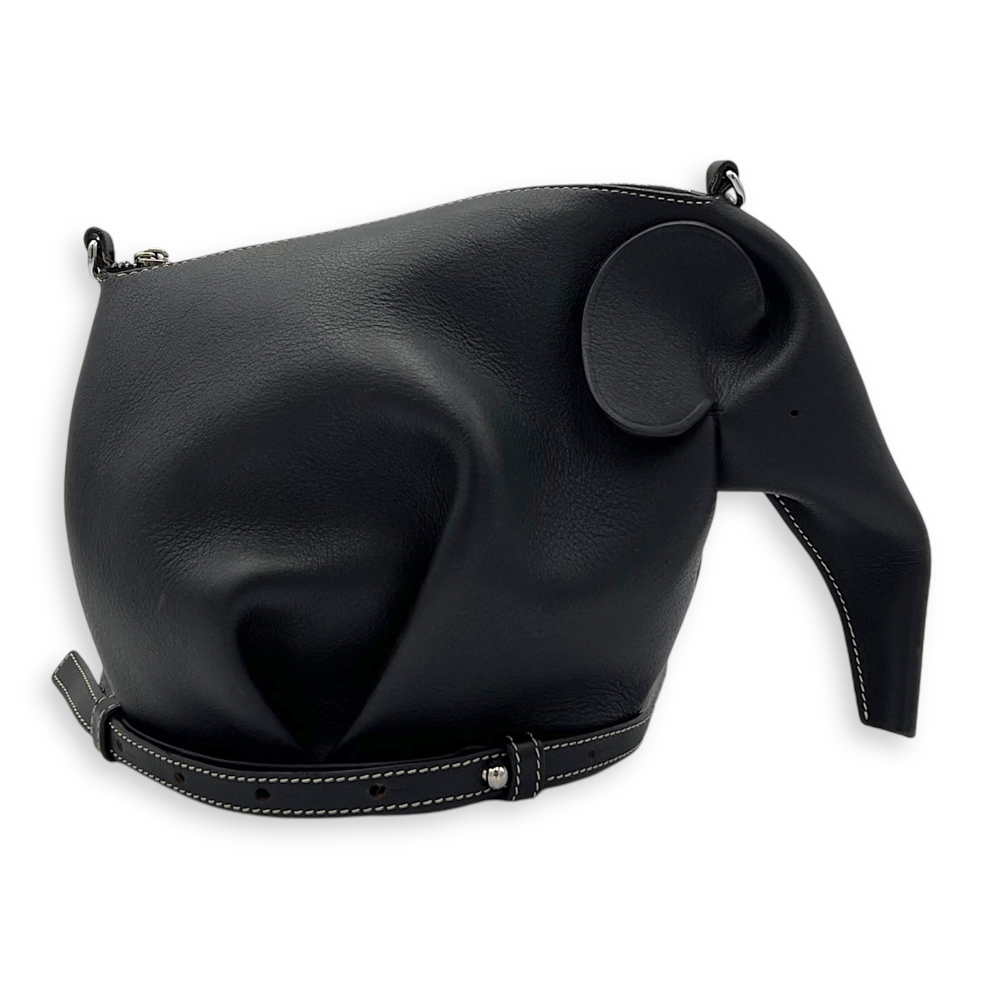 Loewe Elephant Crossbody Bag Black in Calfskin, Silver hardware_9