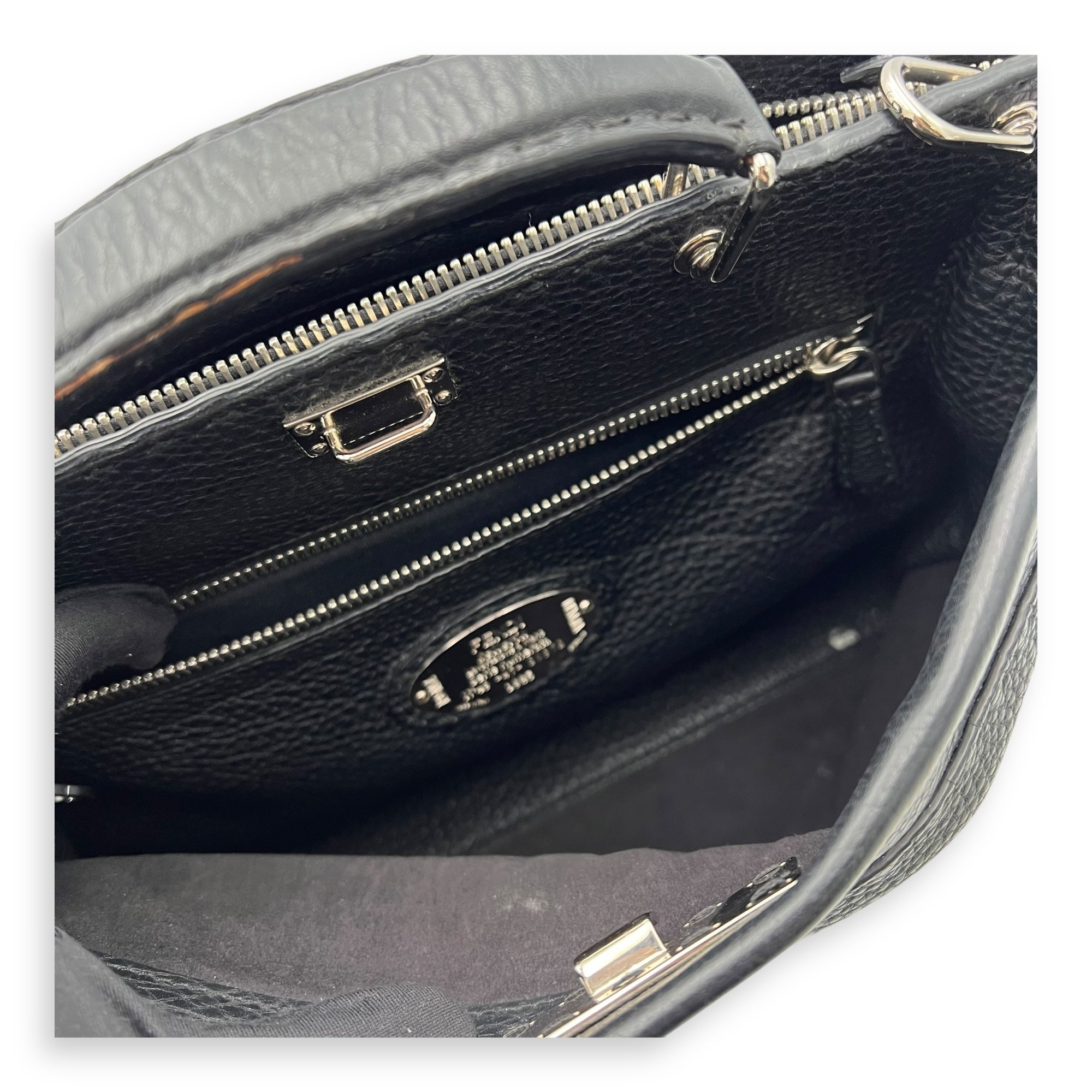 Fendi Peekaboo Top Handle Bag Black in Calfskin, Silver hardware_9