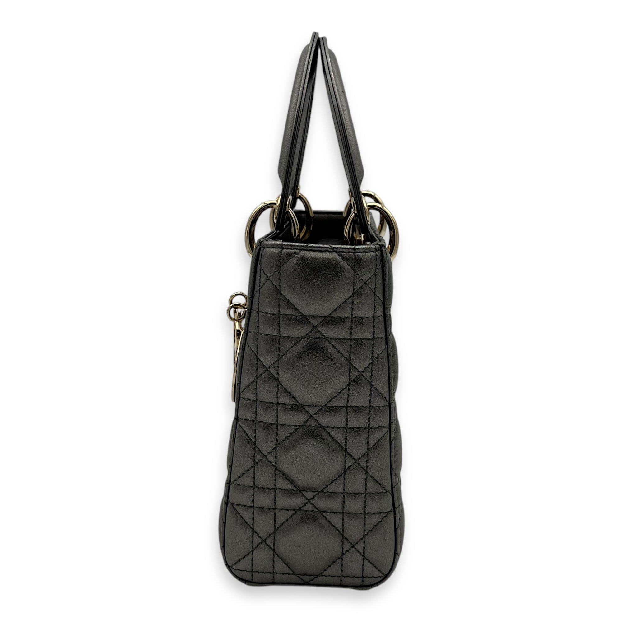 Christian Dior Lady Dior Small Grey Top Handle Bag in Calfskin, Gold hardware_3