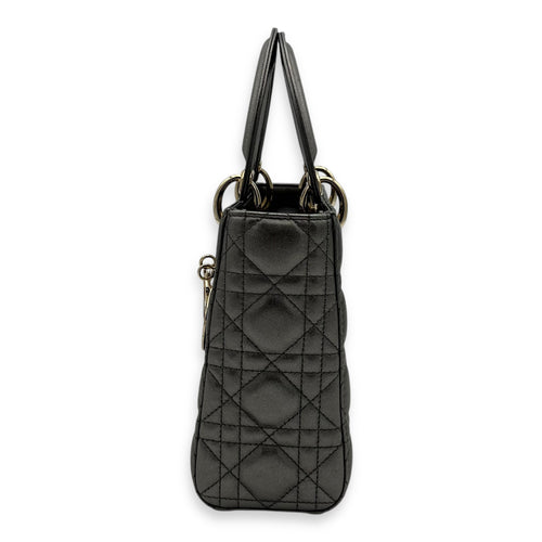 Christian Dior Lady Dior Small Grey Top Handle Bag in Calfskin, Gold hardware_3