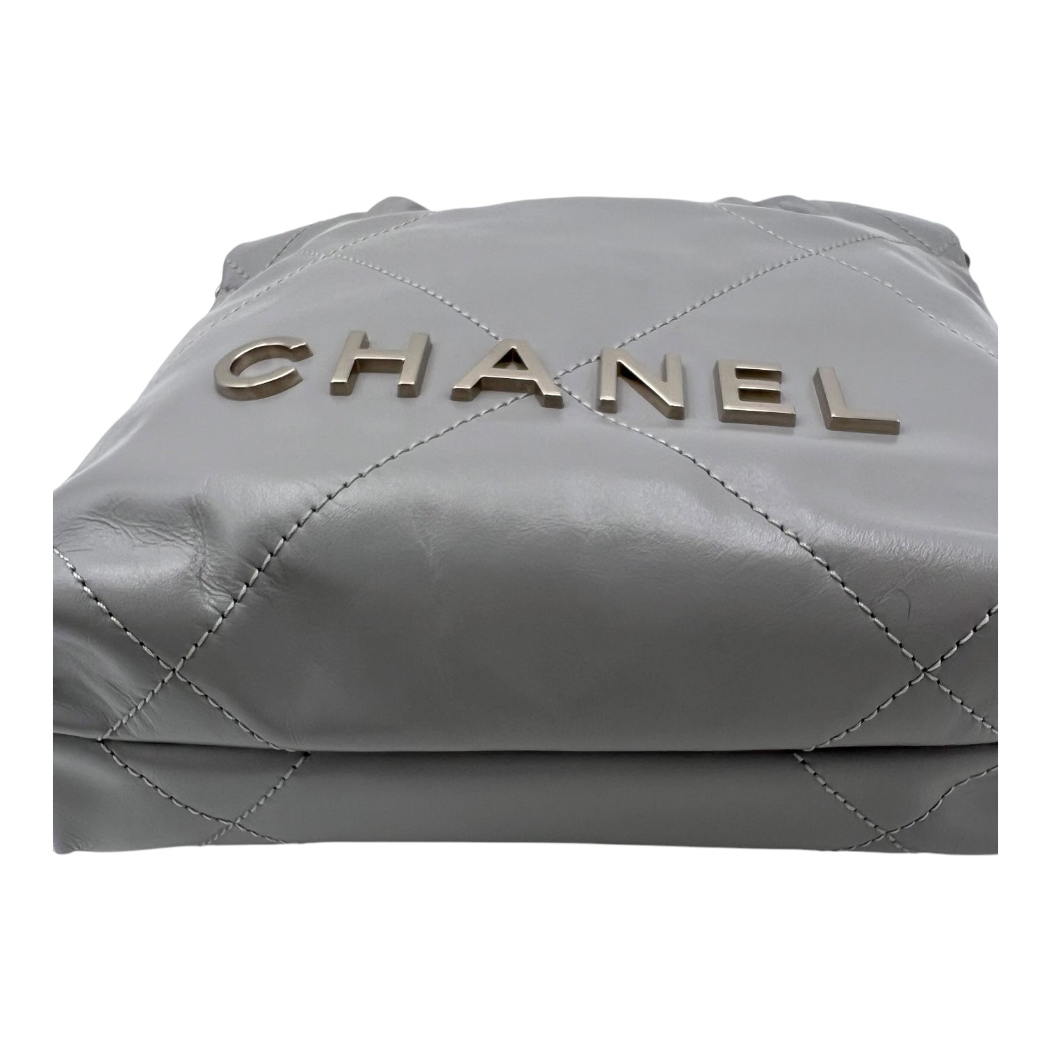 Chanel 22 Tote Crossbody Bag Mini Grey in Calfskin, Silver hardware_9