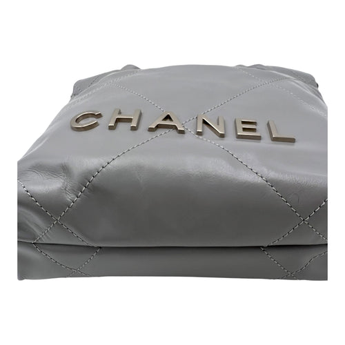 Chanel 22 Tote Crossbody Bag Mini Grey in Calfskin, Silver hardware_9