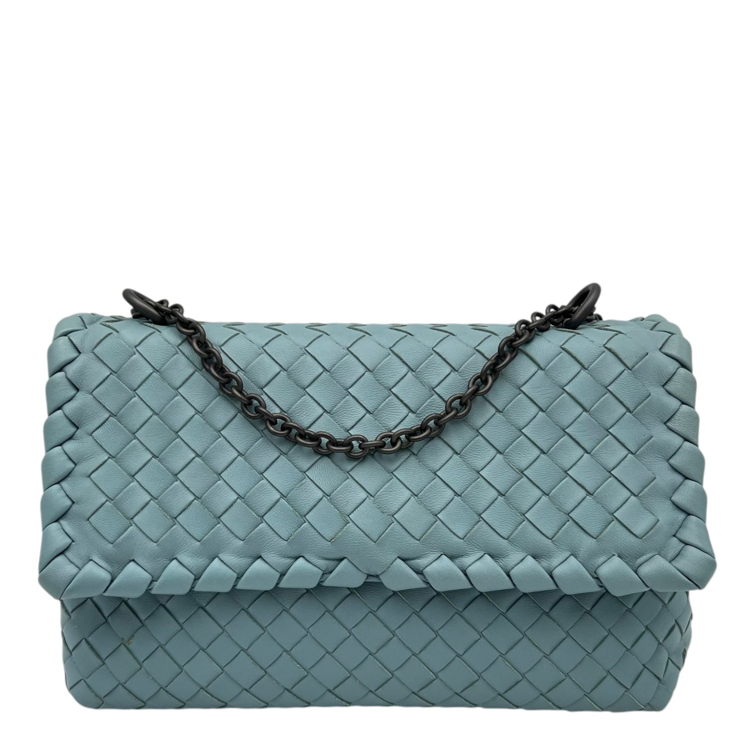 Bottega Veneta Intrecciato Crossbody Bag Blue in Calfskin, Ruthenium hardware_1