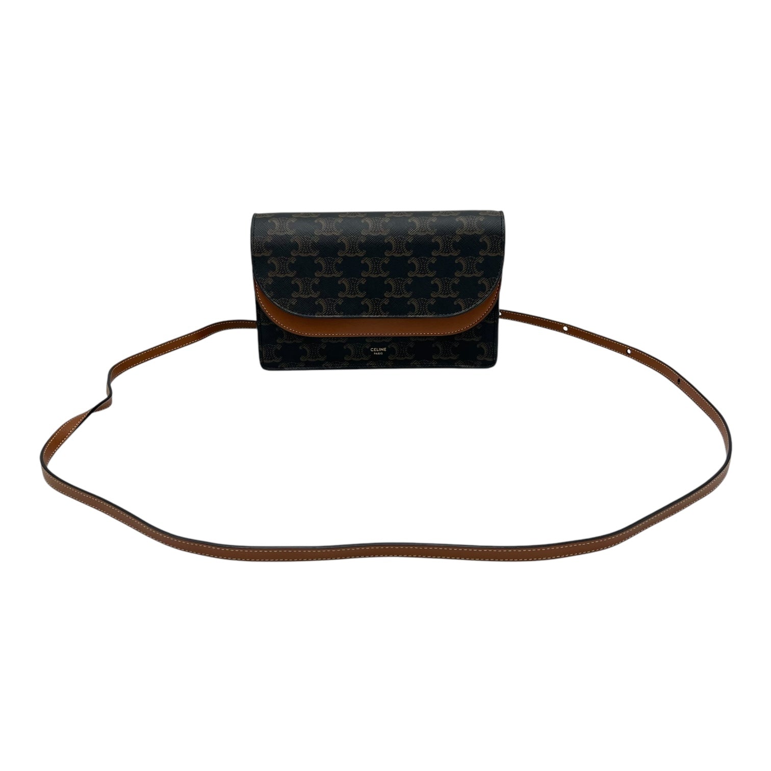 Celine Triomphe Shoulder Bag Brown in Coated Canvas, Gold hardware_9