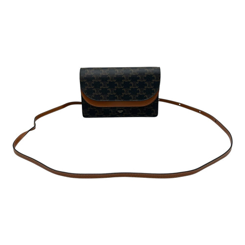 Celine Triomphe Shoulder Bag Brown in Coated Canvas, Gold hardware_9