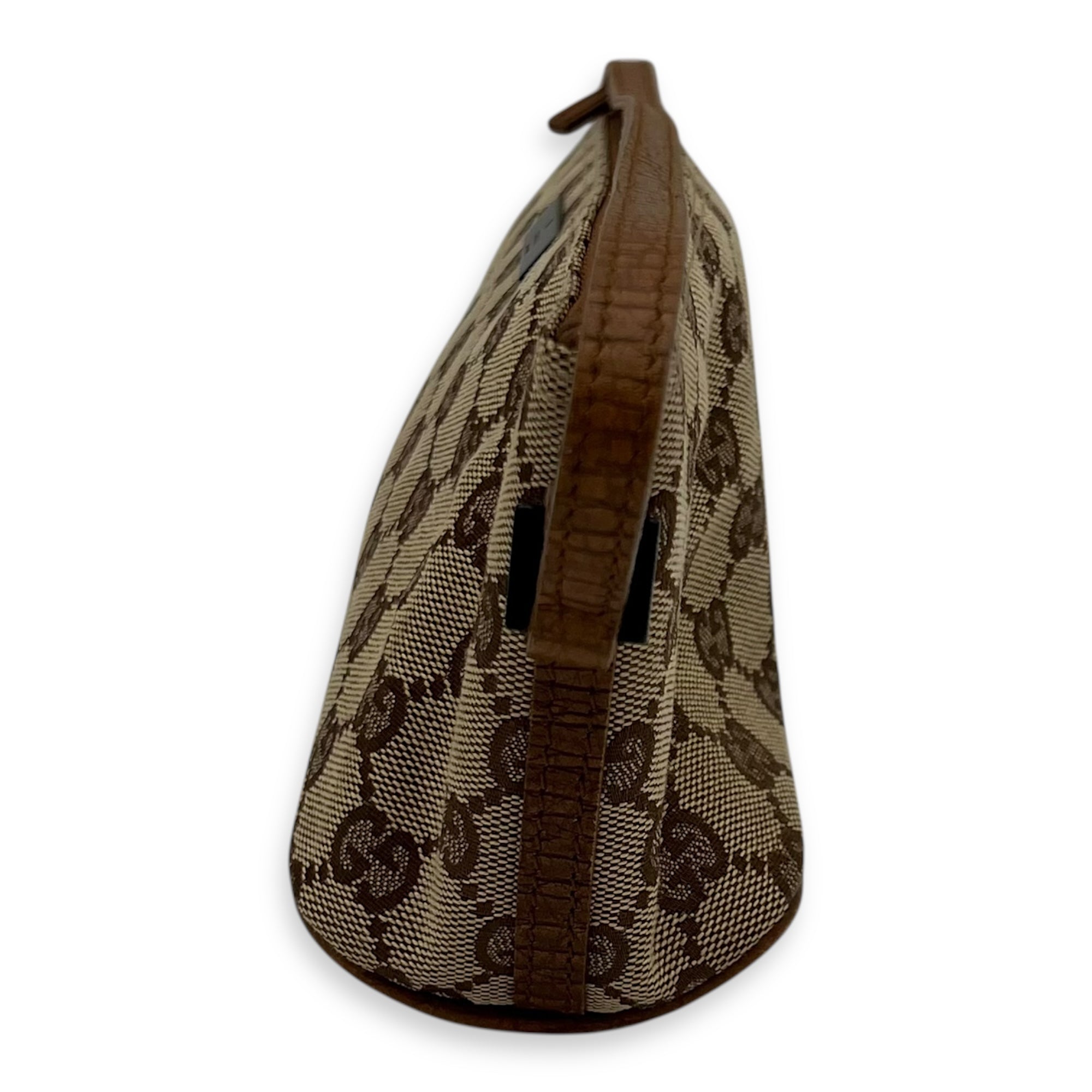 Gucci Boat Pochette Top Handle Bag Brown in Canvas, Gold hardware_4