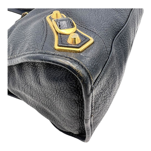 Balenciaga City Top Handle Bag Blue in Distressed Leather, Gold hardware_2