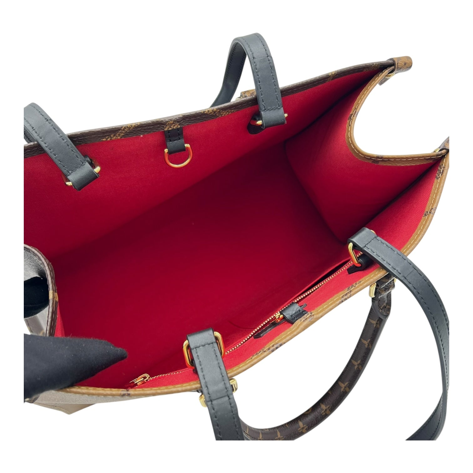 Louis Vuitton OnTheGo Top Handle Bag Brown in Coated Canvas, Gold hardware_9