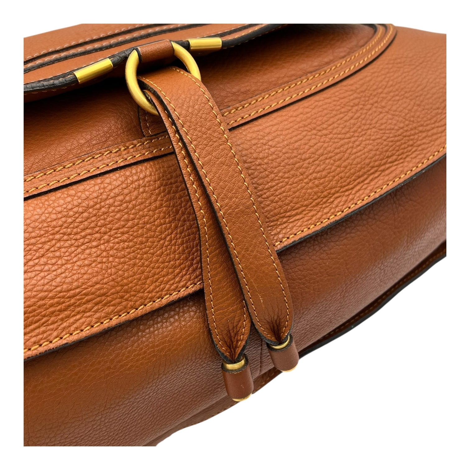 Chloé Marcie Large Brown Top Handle Bag in Calfskin, Gold hardware_9