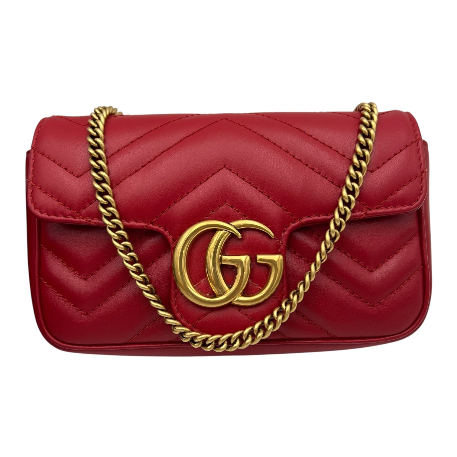Gucci GG Marmont Crossbody Bag Super Mini Red in Calfskin, Gold hardware_9