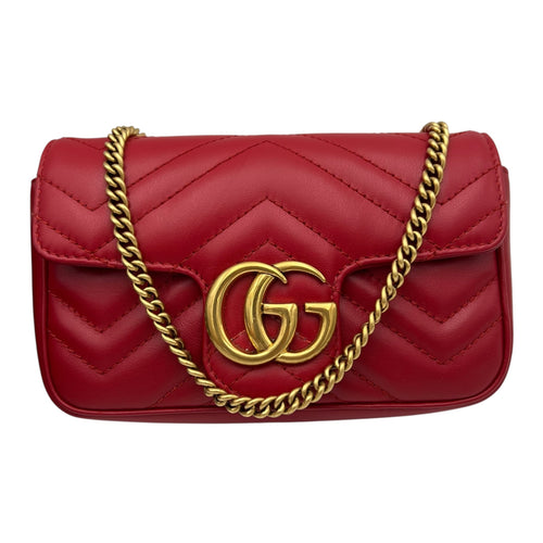 Gucci GG Marmont Crossbody Bag Super Mini Red in Calfskin, Gold hardware_9