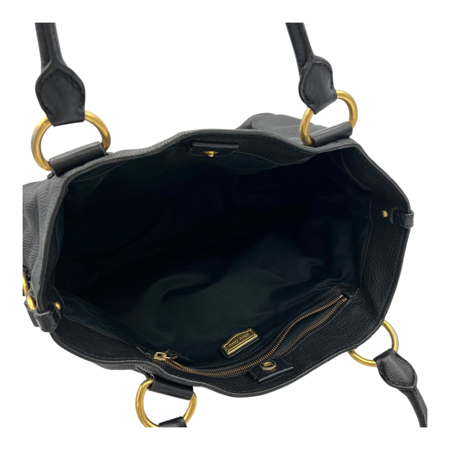 Miu Miu Logo Top Handle Bag Black in Calfskin, Gold hardware_9