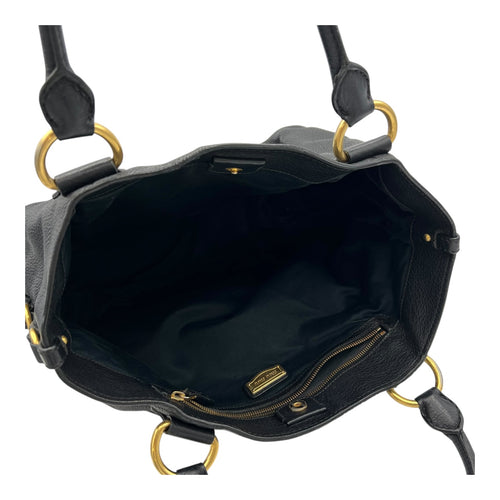 Miu Miu Logo Top Handle Bag Black in Calfskin, Gold hardware_9