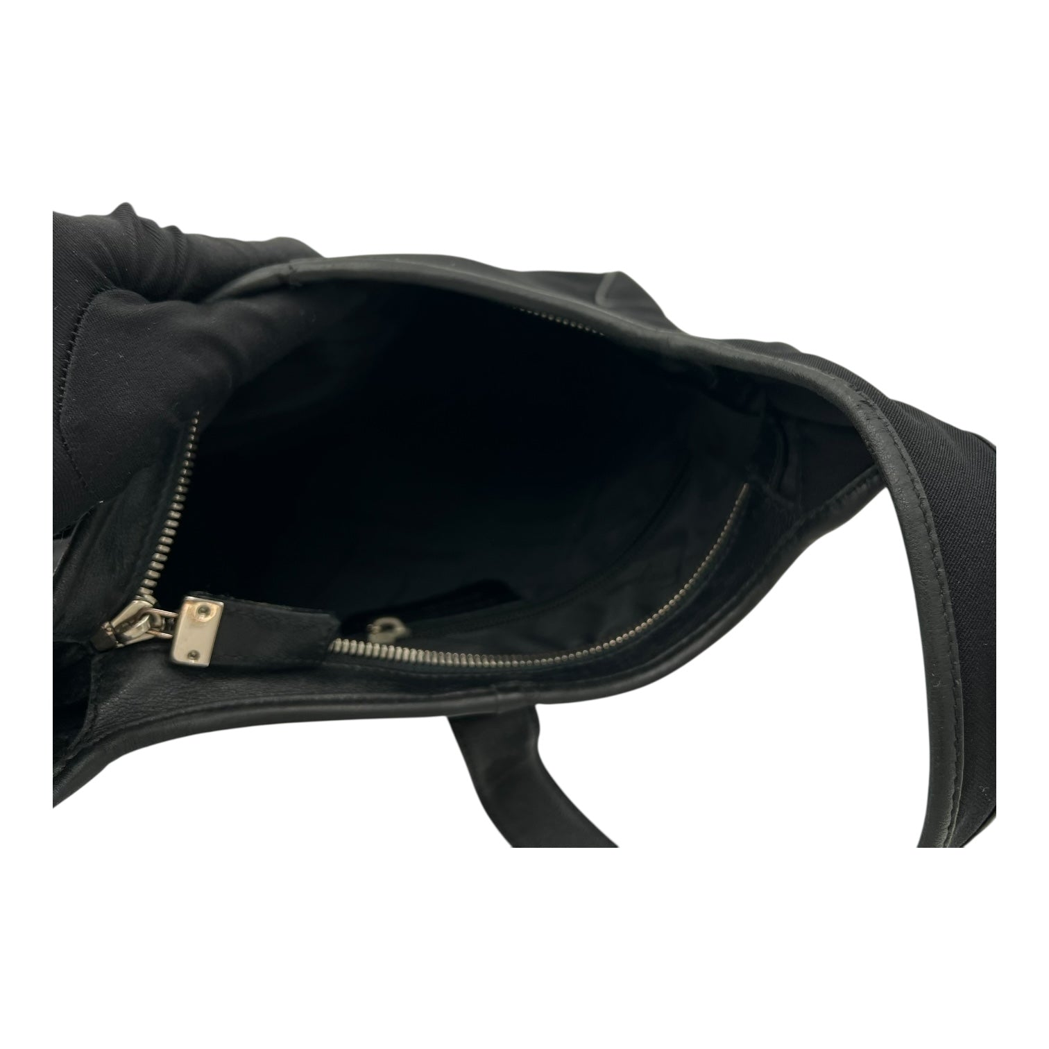 Salvatore Ferragamo Logo Shoulder Bag Black in Nylon, Silver hardware_9