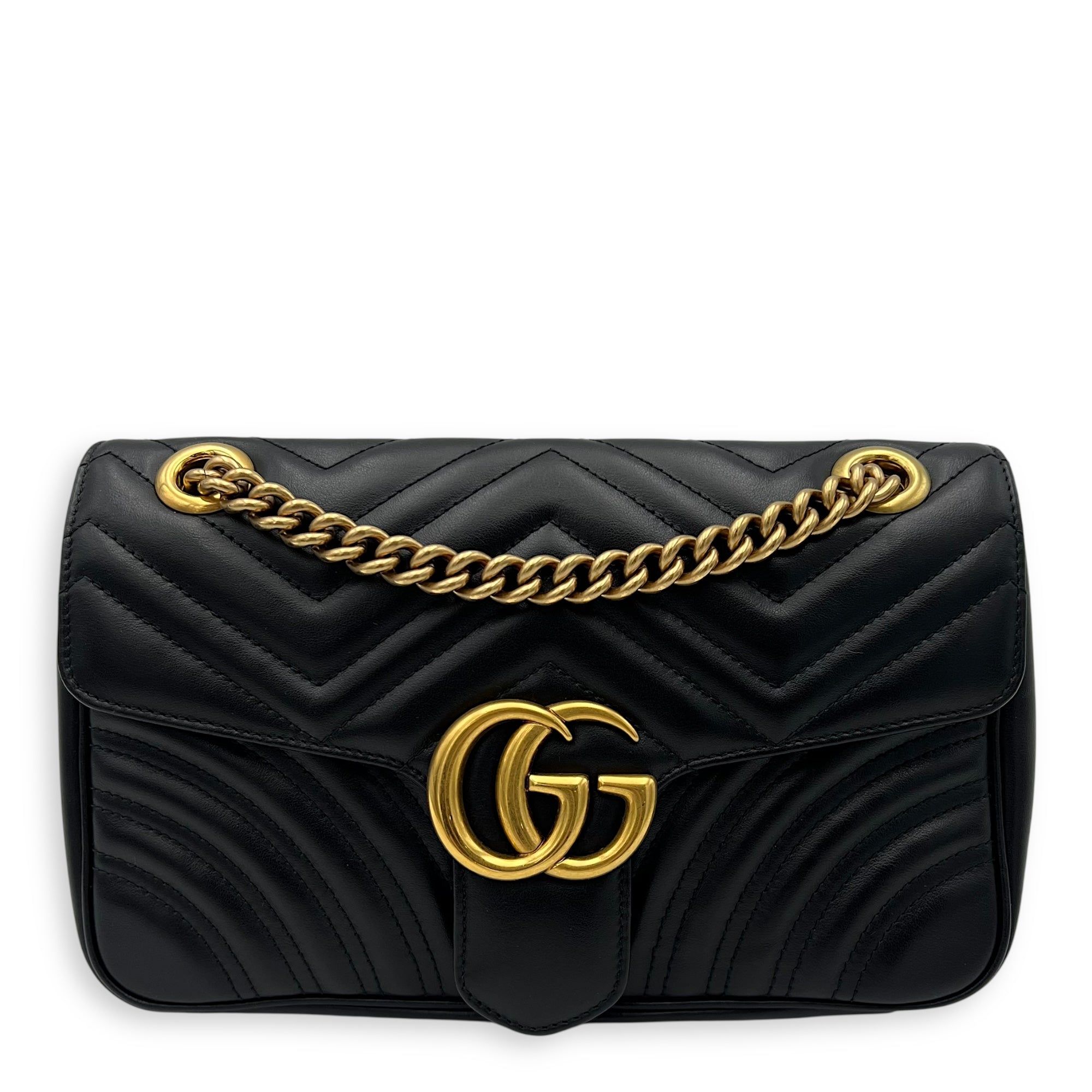 Gucci GG Marmont Shoulder Bag Black in Calfskin, Gold hardware_1