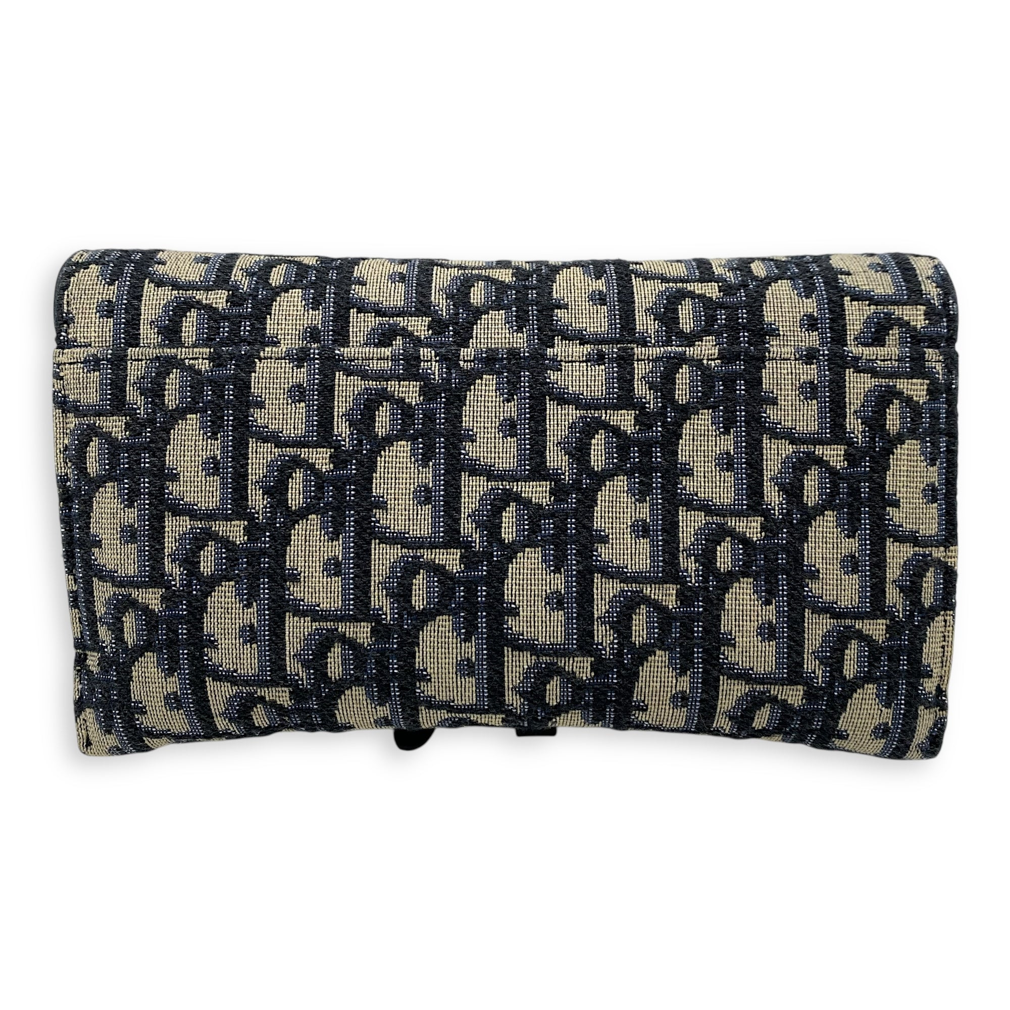 Christian Dior Saddle Wallet On Chain Blue in Jacquard, Gold hardware_2