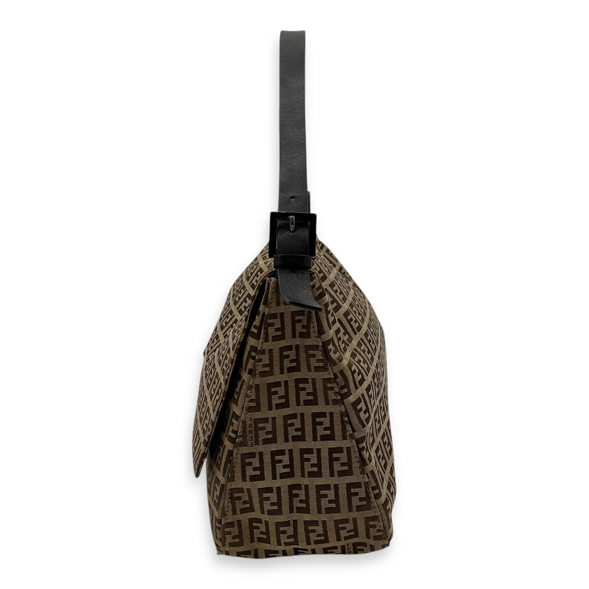 Fendi Baguette Shoulder Bag Brown in Jacquard, Silver hardware_4