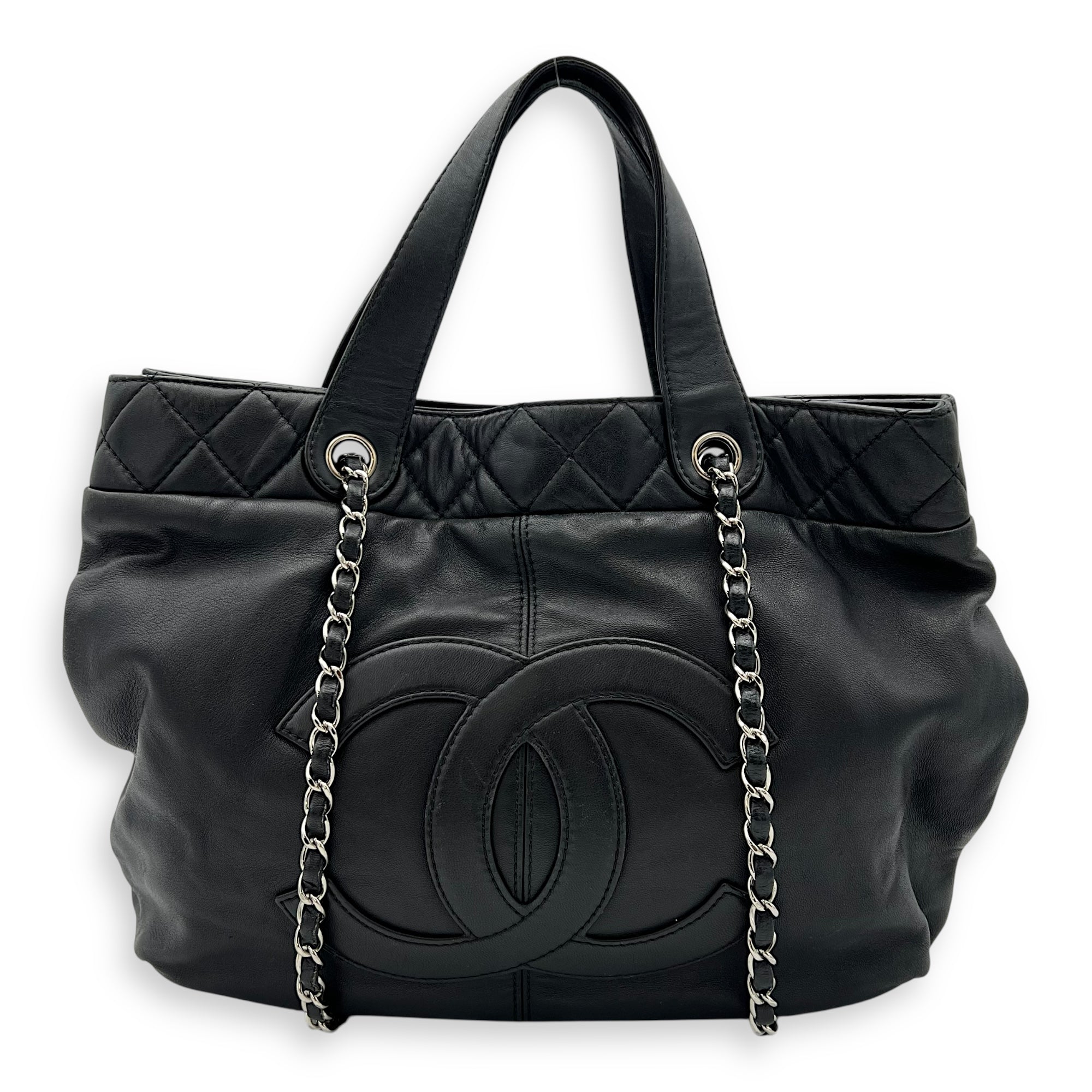 Chanel CC Tote Bag Black in Lambskin, Silver hardware_1