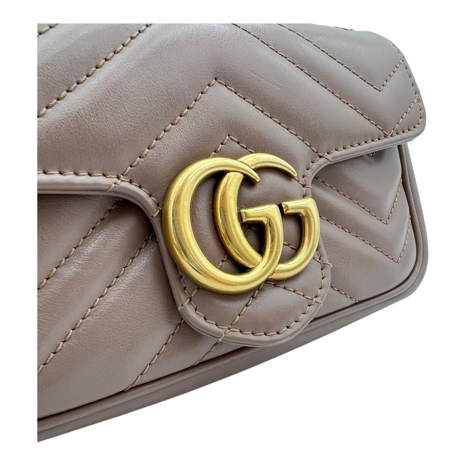 Gucci GG Marmont Shoulder Bag Beige in Calfskin, Gold hardware_8