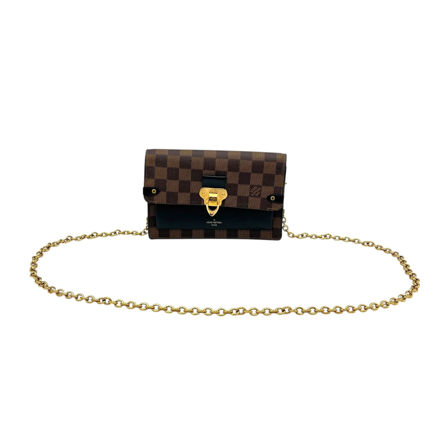 Louis Vuitton Vavin Wallet On Chain Damier Ebene in Coated Canvas, Gold hardware_9
