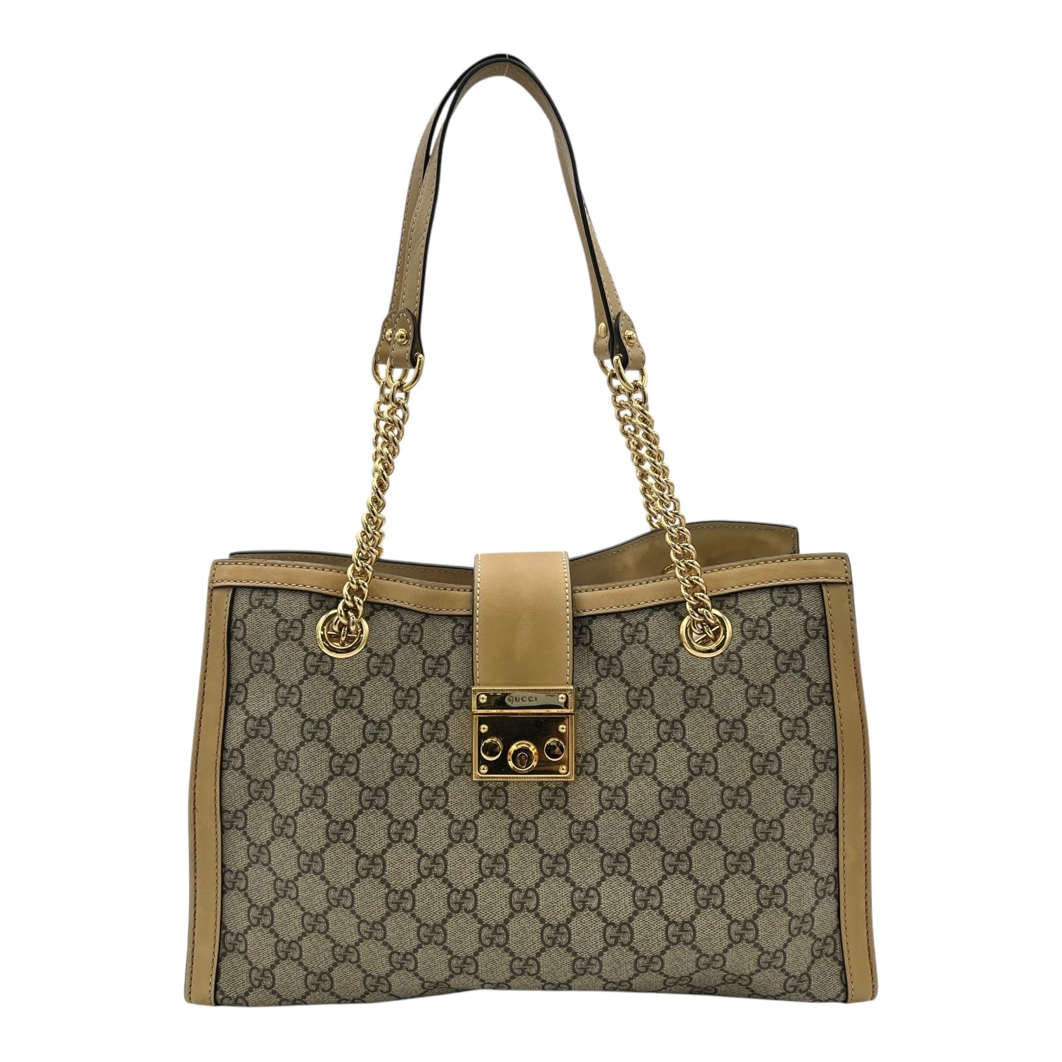 Gucci Padlock Tote Bag Beige in Coated Canvas, Gold hardware_1